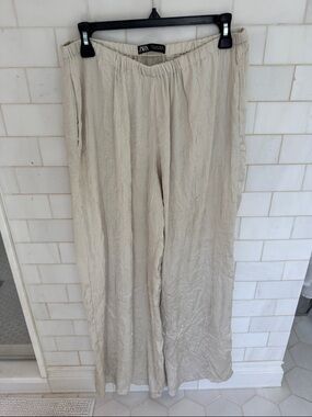 Zara Crinkle Satin-Effect Pants